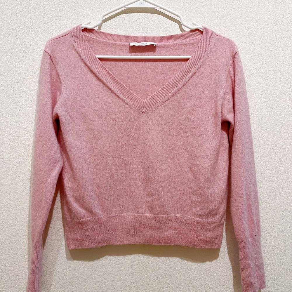 Everlane V-Neck Cashmere Sweater in Pink